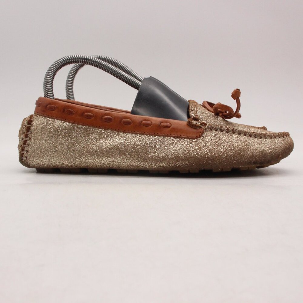 Trask Demi Women's Size 7.5 M Glitter Moccasin Flat Loafers Gold Brown Bow